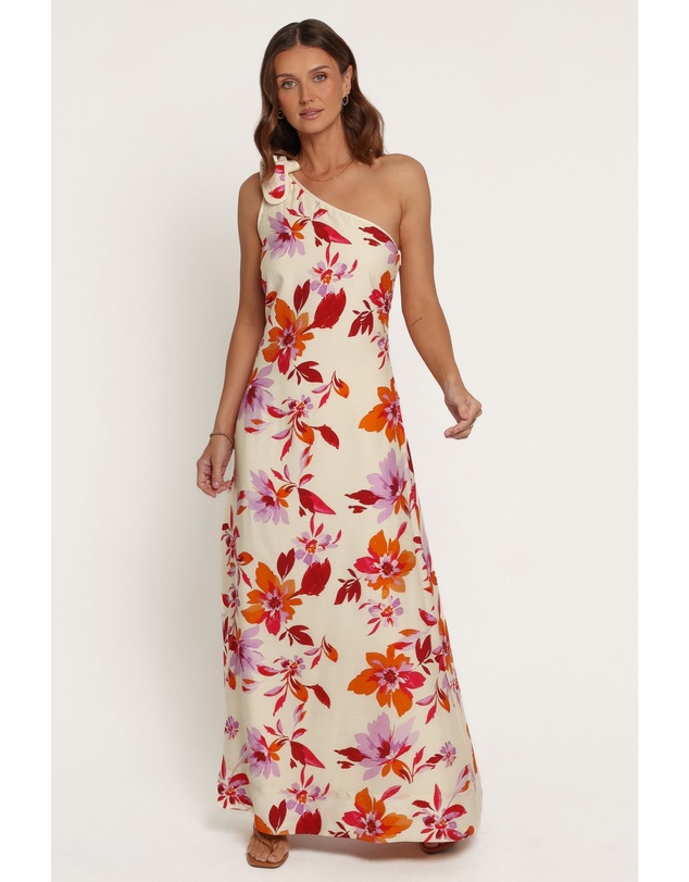 Petal & Pup - Carla One Shoulder Midi Dress - Orange Pink Floral