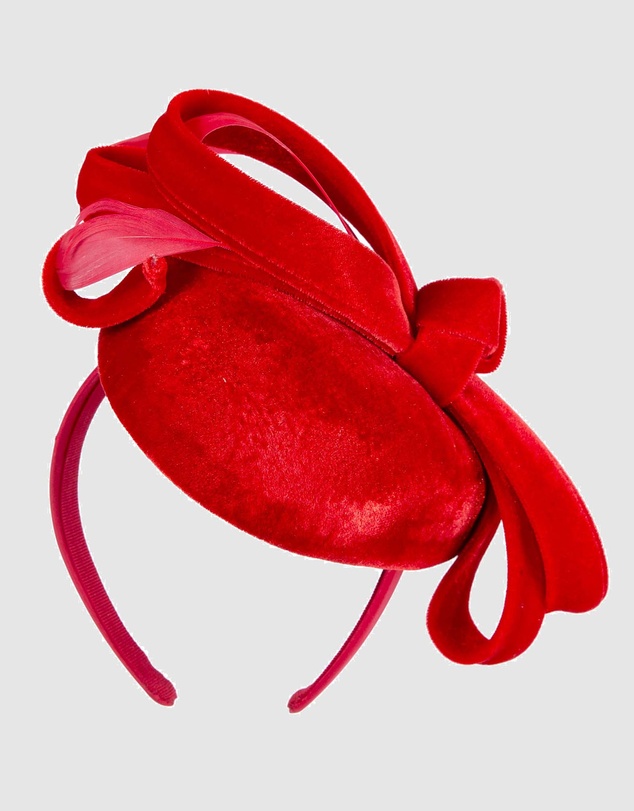 Max Alexander - Velvet Red Winter Pillbox Fascinator
