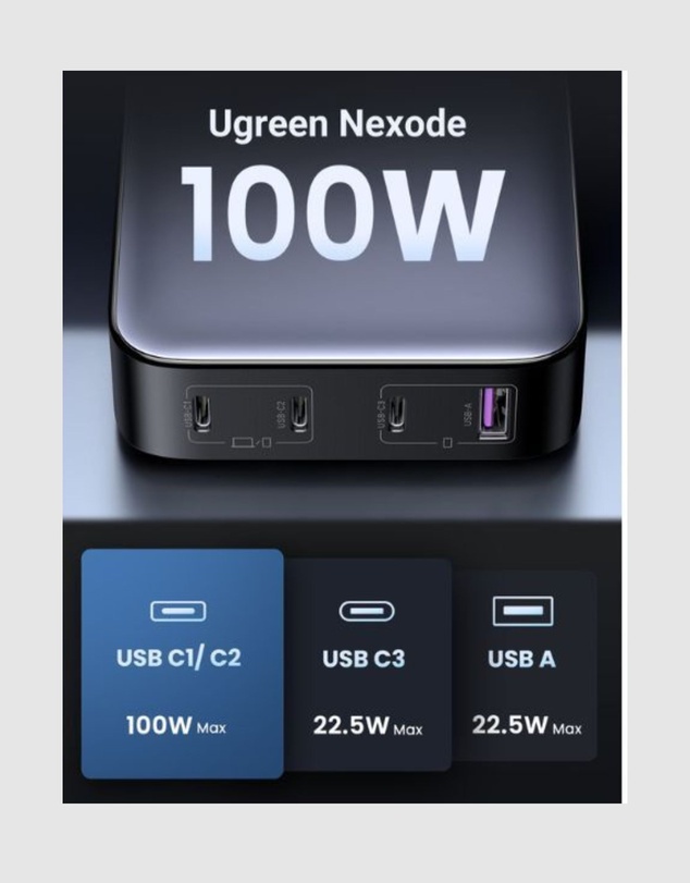 Ugreen - UGREEN Nexode 100W USB C GaN Charger-4 Ports Wall Charger