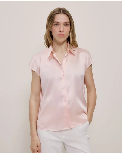 Trenery - Silk Satin Cap Sleeve Shirt in Blossom Pink