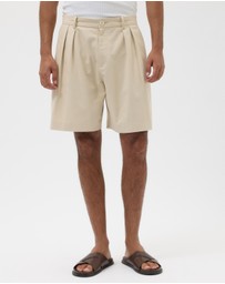 AERE - Pleated Cotton Tailored Shorts