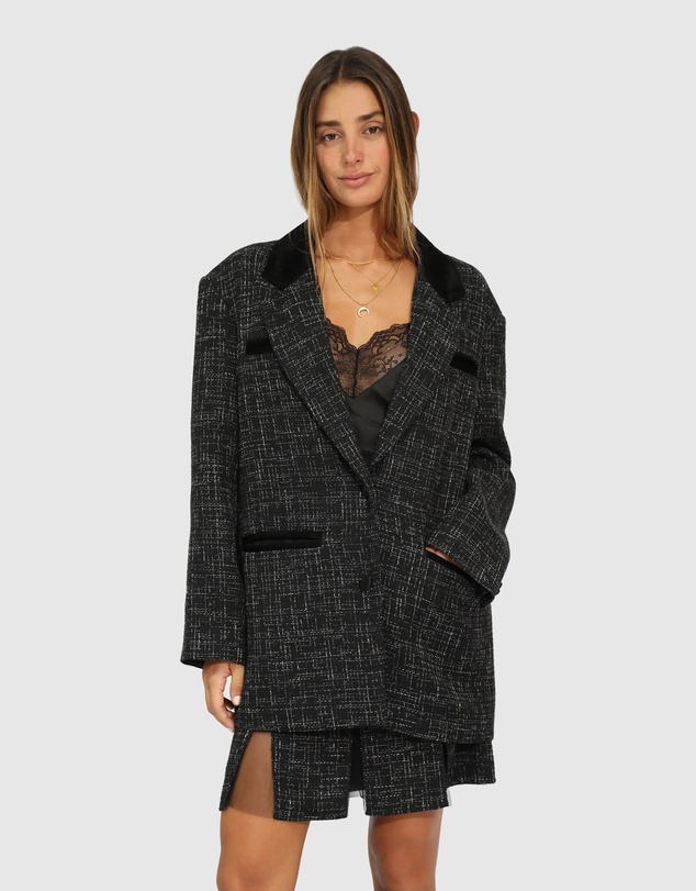 Belle & Bloom - City Noir Tweed Oversized Blazer