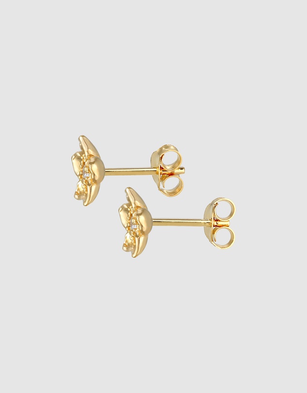 Elli Jewelry - Flower Zirconia Stud Earrings in Gold-Plated 925 Silver