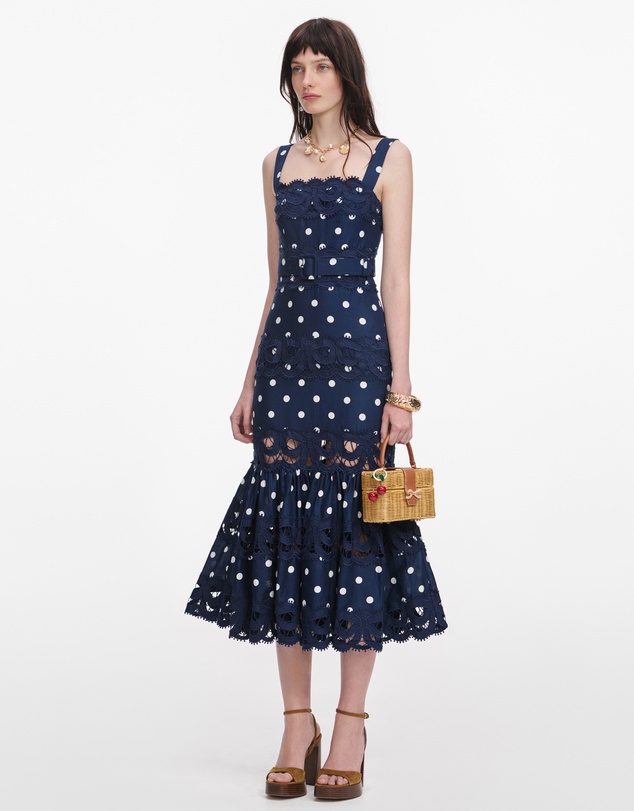 Self Portrait - Polka Dot Linen Midi Dress