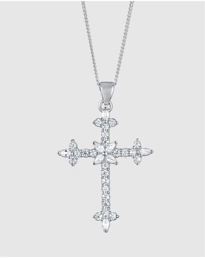 Elli Jewelry - Necklace Cross Zirconia 925 Sterling Silver