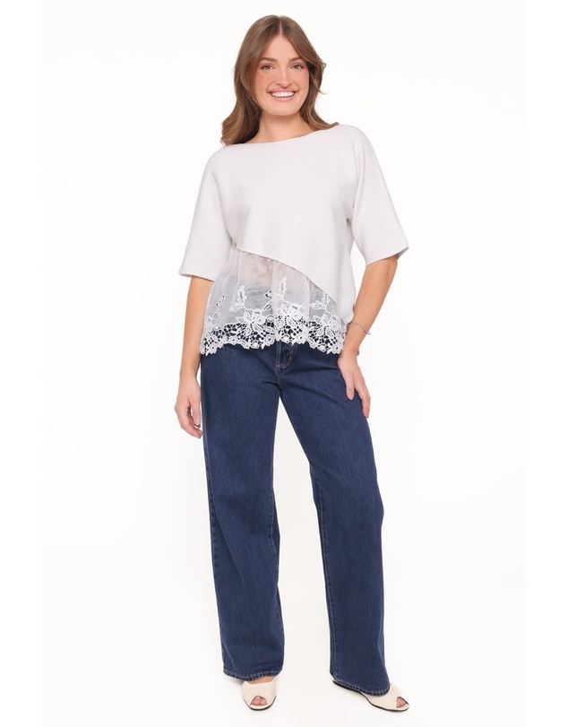 Petal & Pup - Chase Lace Hem Ribbed Top - Ivory
