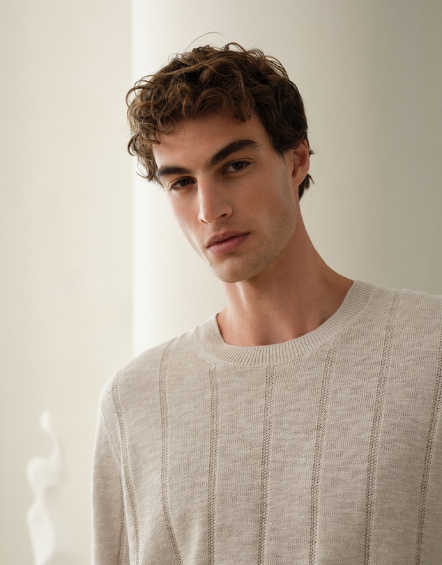 Trenery - Linen Cotton Slub Knit T-shirt in Stone