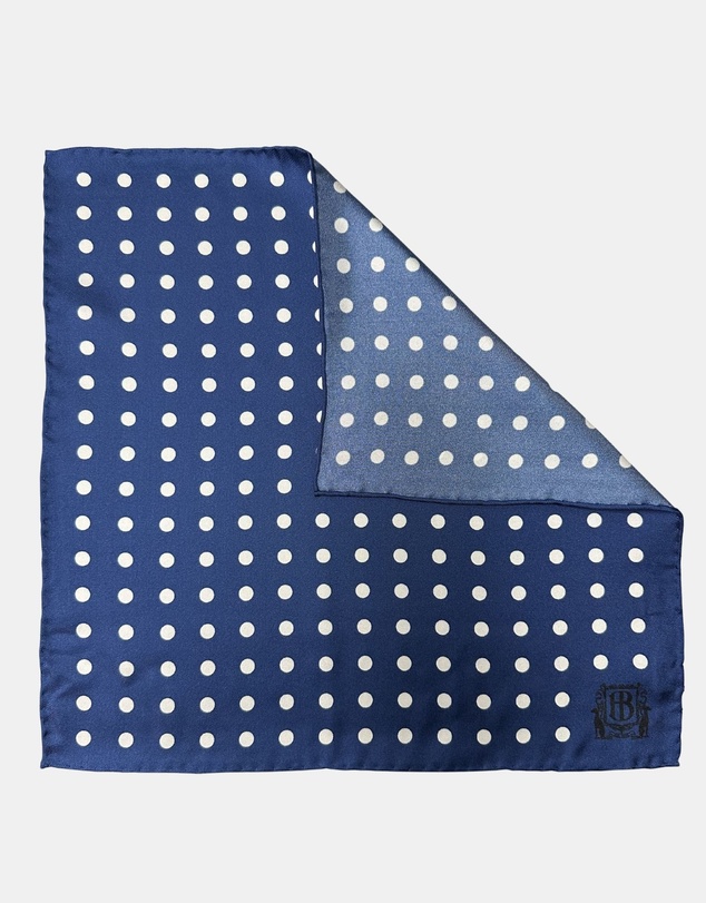 Henry Bucks - HENRY BUCKS Polka Dot Pocket Square NAVY/WHITE