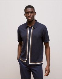 Trenery - Cotton Silk Graphic Knit Shirt in Navy