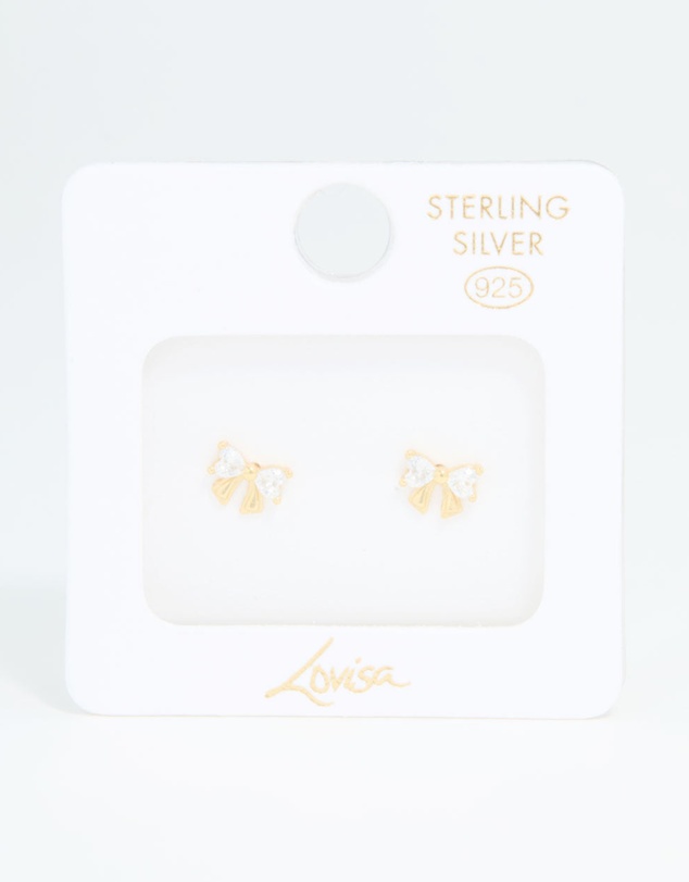 Lovisa - Gold Plated Sterling Silver Cubic Zirconia Bow Stud Earrings