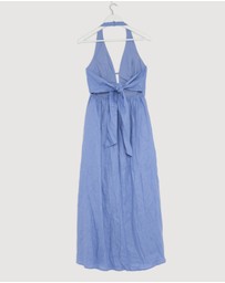 Revibe - Repaired AERE Odele Linen Halter Midi Dress - AU 10