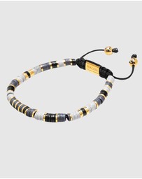 Nialaya Jewellery - Men's Beaded Bracelet with Grey and Gold Disc Beads
