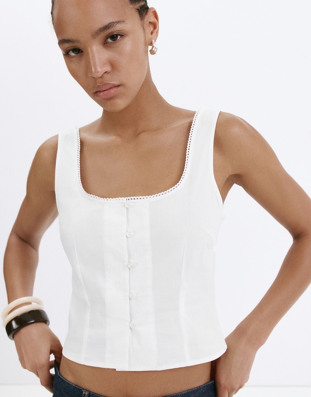 M.N.G - Blouse with Button and Lace Details