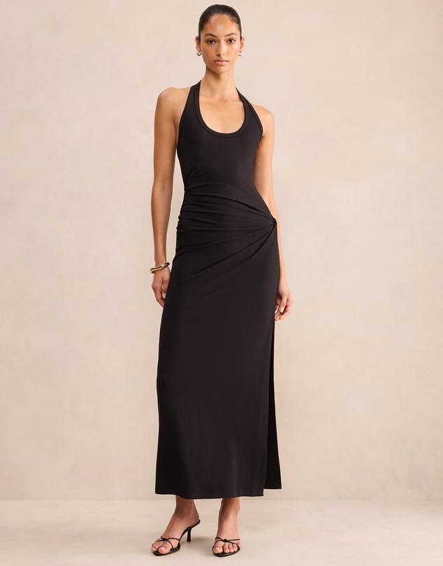 Forever New - Noa Halter Draped Ribbed Midi Dress