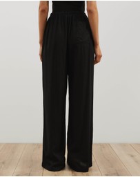 Atmos&Here - Tenley Wide Leg Drawstring Linen Blend Pants