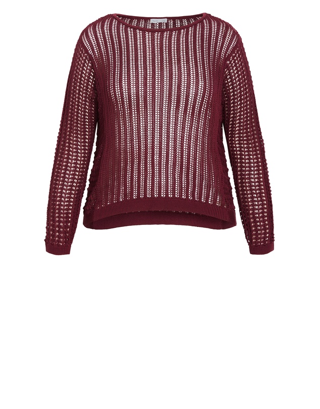 City Chic - Plus size Crochet Slouch Top - berry