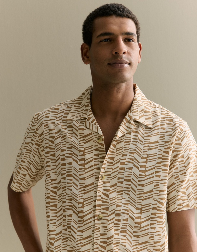 Trenery - Geo Stripe Relaxed Short Sleeve Shirt in Cognac