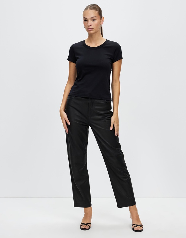 Honey and Beau -  jersey slim fit top with cap sleeves in black