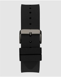 GUESS - Guess Triangle Men's 44mm Blue Dial Gunmetal Case and Black Leather Strap