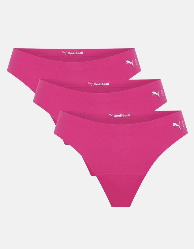 Modibodi - Puma X Modibodi Seamfree Active Period Thong 3 Pack Light Absorbency Garnet Rose Pink