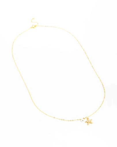 Lovisa - Gold Plated Sterling Silver Starfish Freshwater Pearl Chain Necklace