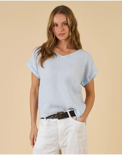 CAMIXA - Martina Linen V-Neck T-shirt