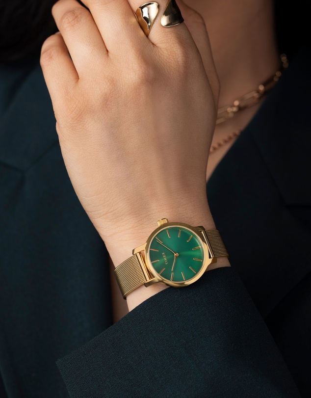 TIMEX - Womens 31mm Transcend Gold-tone Case and Bracelet with Green Dial
