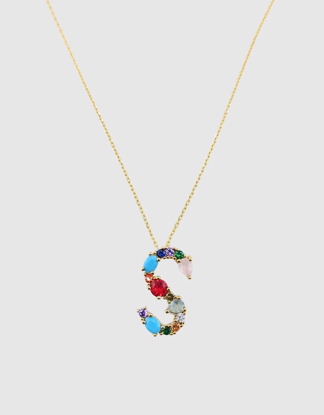 Izoa - Alphabet Letter Semi Precious Stone S Necklace