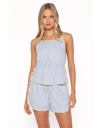 Petal & Pup - Bettie Contrast Trim Shorts - Light Blue Linen
