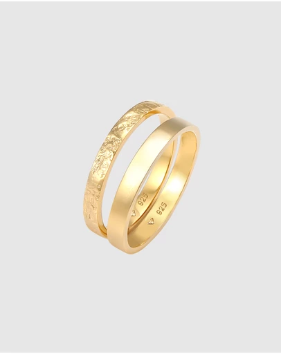 Elli Jewelry - Modern Ring Set in Gold-Plated 925 Silver
