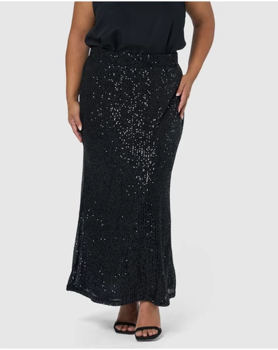 Pink Dusk by Curve Project - Ignition Sequin Midi Skirt