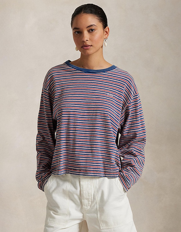 Polo Ralph Lauren - Striped Jersey Cropped Long-Sleeve Tee