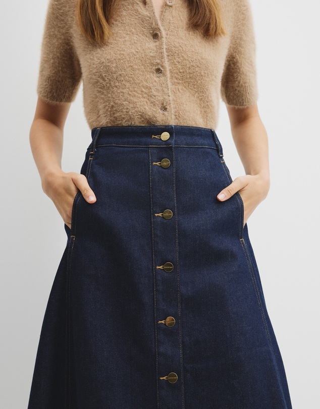 Country Road - A-line Denim Midi Skirt