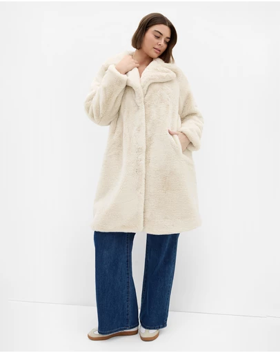 City Chic - Plus size Remi Faux Fur Coat - cream
