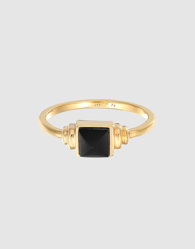 Elli Jewelry - Onyx Square Band Ring in Gold-Plated 925 Silver