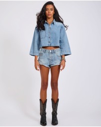 ONE TEASPOON - Gracie Cropped Denim Shirt - Misty Blue