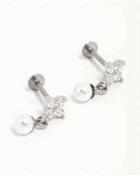Lovisa - Surgical Steel Pearl Cubic Zirconia Flower Flat Back Earrings