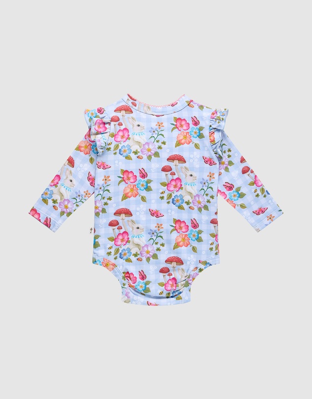 Fleur Harris - 'Curious Bunny' Frill Bodysuit in Cornflower