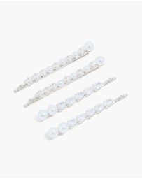 Lovisa - Silver Plated Cubic Zirconia & Pearl Hair Clips 4-Pack