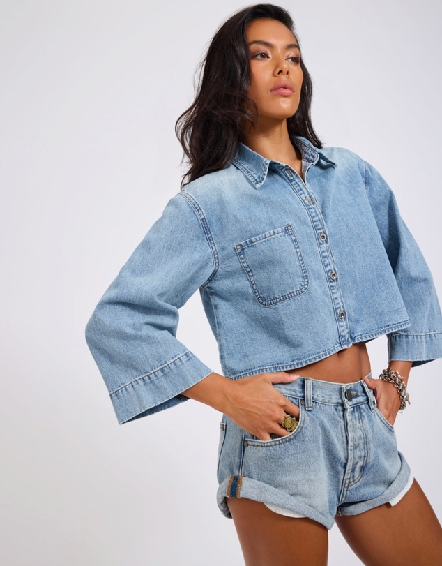 ONE TEASPOON - Gracie Cropped Denim Shirt - Misty Blue