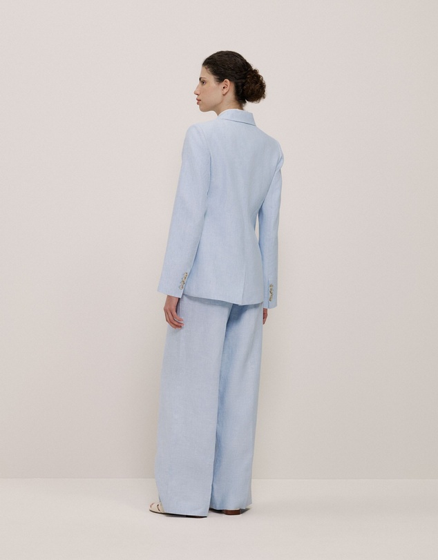 Trenery - Yarn Dyed Linen Double Breasted Blazer in Blue Marble
