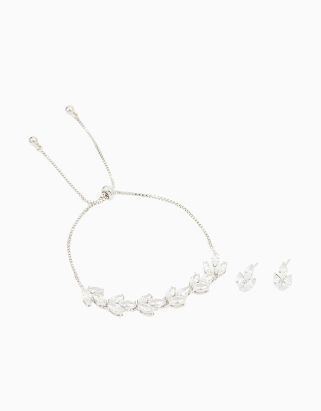 Lovisa - Silver Diamante Vine Toggle Bracelet & Earrings Set