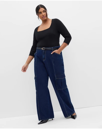 City Chic - Plus sizeAnny Square Neck Top - black