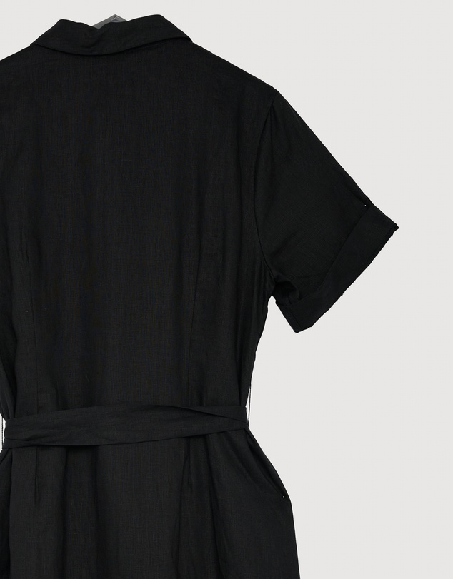 Revibe - Repaired AERE Orien Tuck Waist Linen Shirt Dress - AU 16