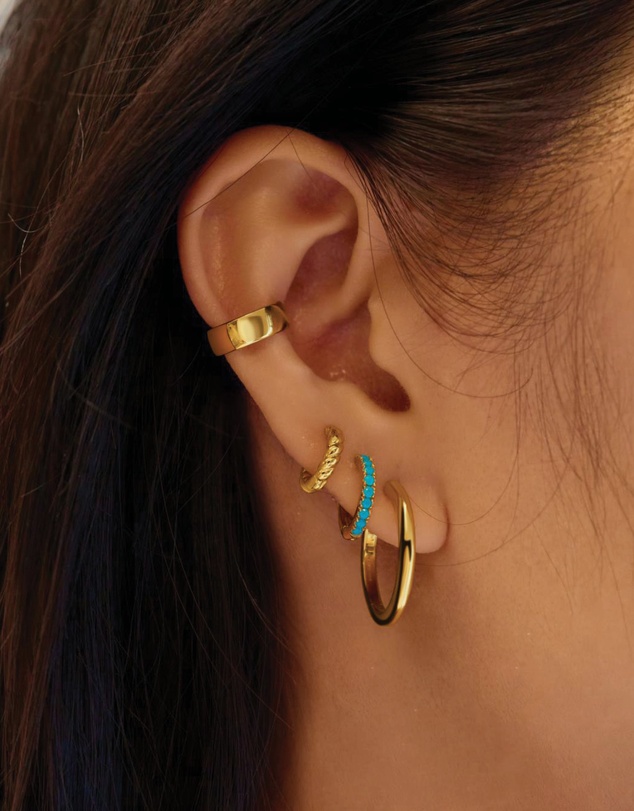 Ania Haie - Gold Aqua Blue Row Huggie Hoop Earrings