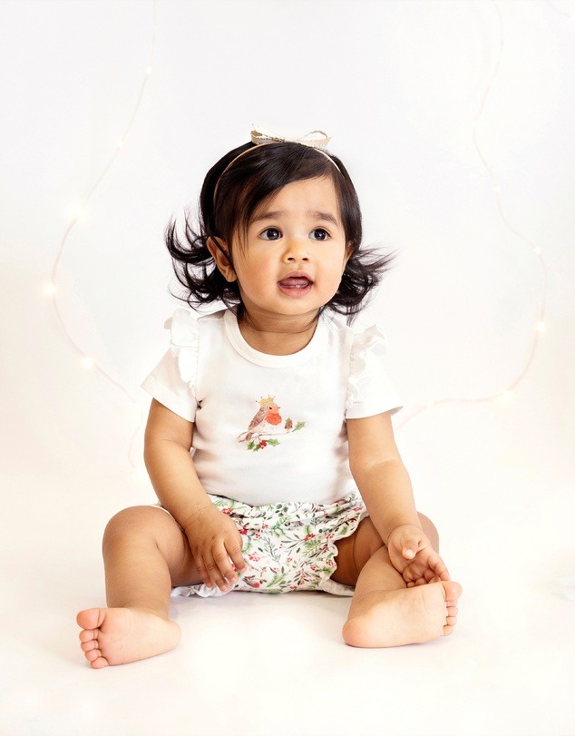 Bebe by Minihaha - Christmas Festive Red Robin Bodysuit and Shorts Set - Babies