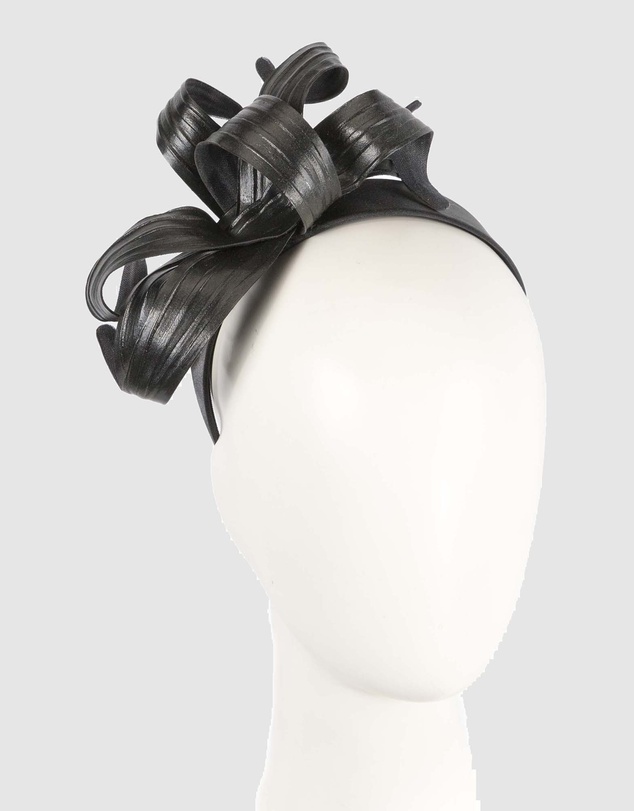 Max Alexander - Leather Leafs Black Headband Fascinator