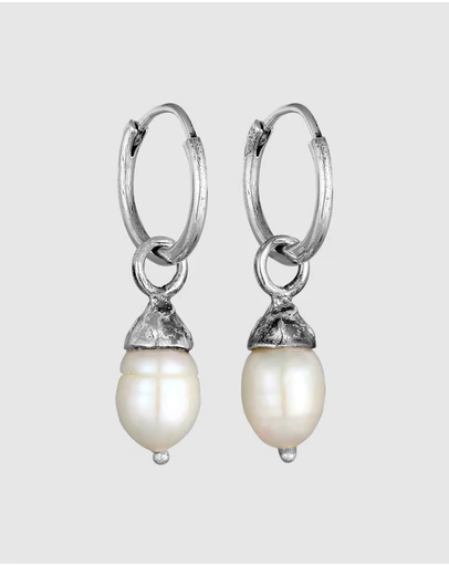 Haze & Glory - ICONIC EXCLUSIVE - Raw Pearl Hoop Earrings in Oxidised 925 Silver