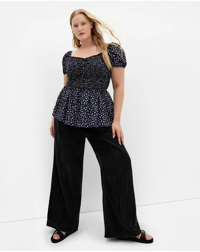 City Chic - Azure Shirred Print Top