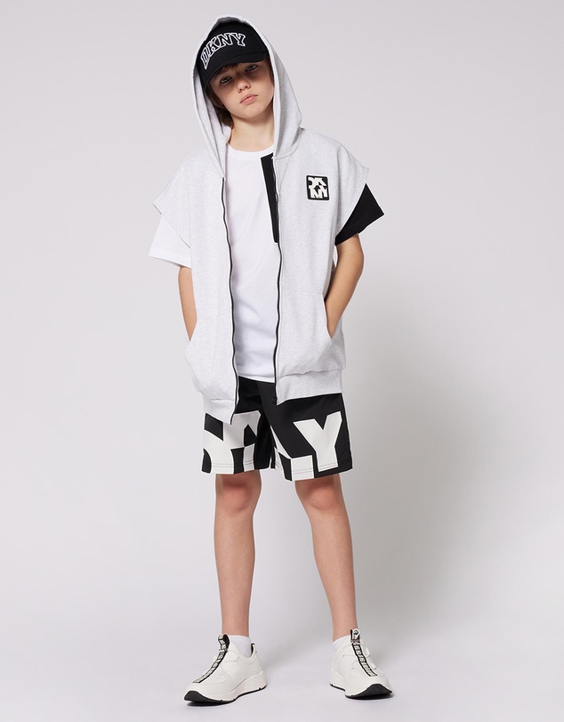 DKNY - Two-Tone Angled Logo Short Sleeve T-Shirt - Kids-Teens